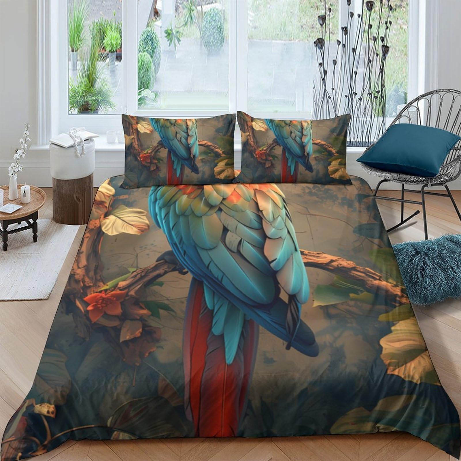 Ctjqhvkz Style-5 3D Printed Tropical Parrot Fitted Sheet Microfiber Soft Breathable Rainforest Bed Cover For Bedroom Dorm Decor Single（135X200cm）