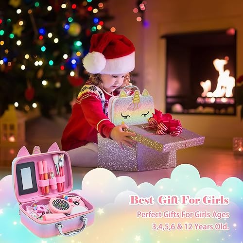 Miniatura 7 de Kit de maquillaje real para niñas – 63 piezas de juguetes de maquillaje lavables no tóxicos para niñas pequeñas, juego de cosméticos de princesa