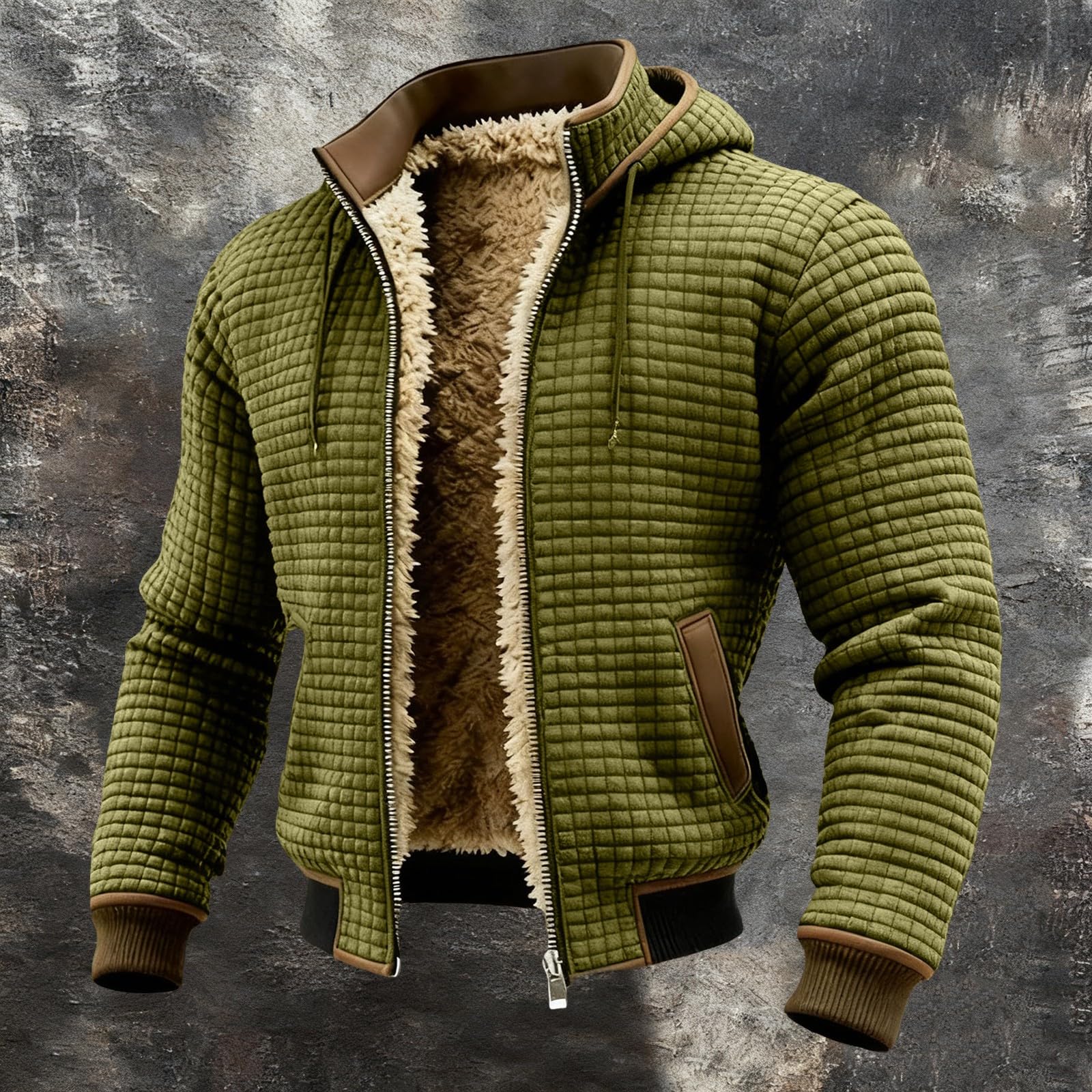 DENGJIAMY Męska bluza z kapturem z podszewką z polaru z długim rękawem i zamkiem błyskawicznym ciepłe zimowe topy modne ubrania dla mężczyzn