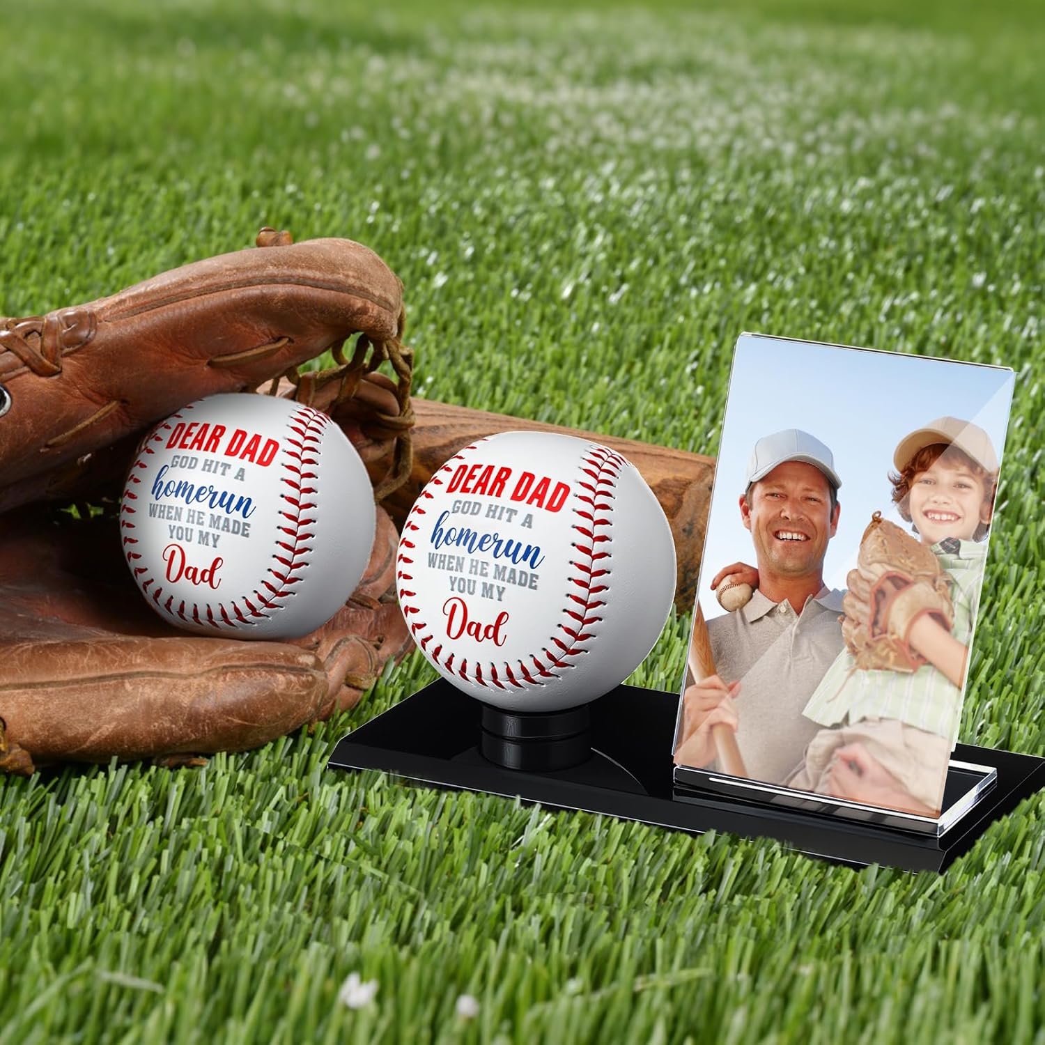 Colingmill Christmas Baseball Gifts for Dad Picture Frame and Baseball Display Case Set Ball and Card Holder for Parents Dear Dad Father's Gifts