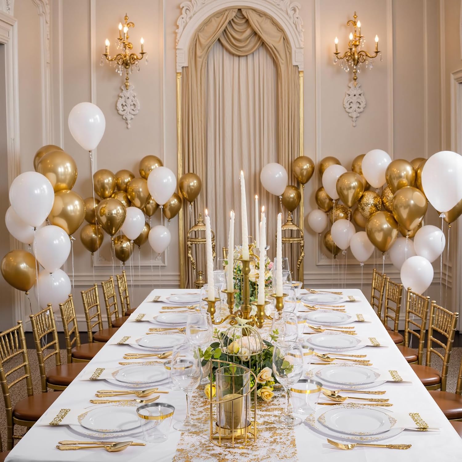 Nervure 100Pcs White and Gold Plastic Plates - 7.5inch Gold Disposable Plates - Heavyweight Plastic Dessert Plate for Wedding & Party - Image 6