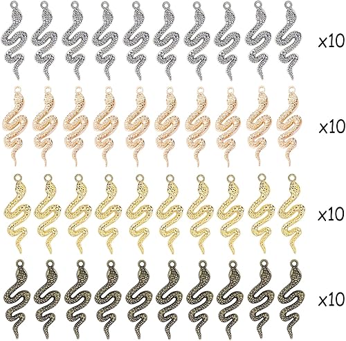 Miniatura 9 de 30 dijes de serpiente de aleación, colgantes de serpiente cobra de metal para Halloween, dijes de serpiente antiguos, dijes de serpiente plateados,