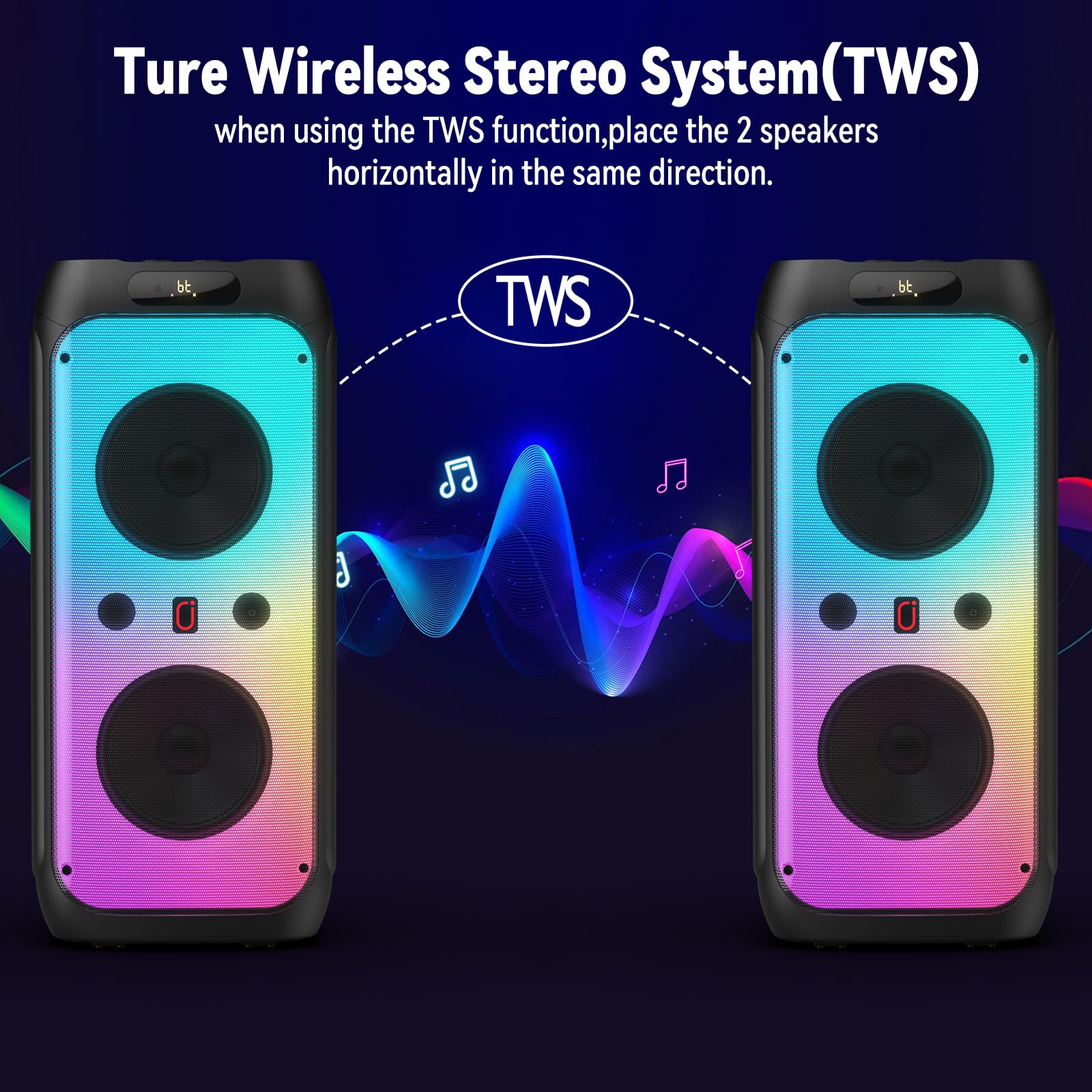 JYX Karaoke Machine with 2 Wireless Microphones for Adults, Karaoké Grand Format, 500W Large Karaoke Full Speaker with Party Lights, Portable Karaoke System Support TWS/AUX/FM/USB/TF Card