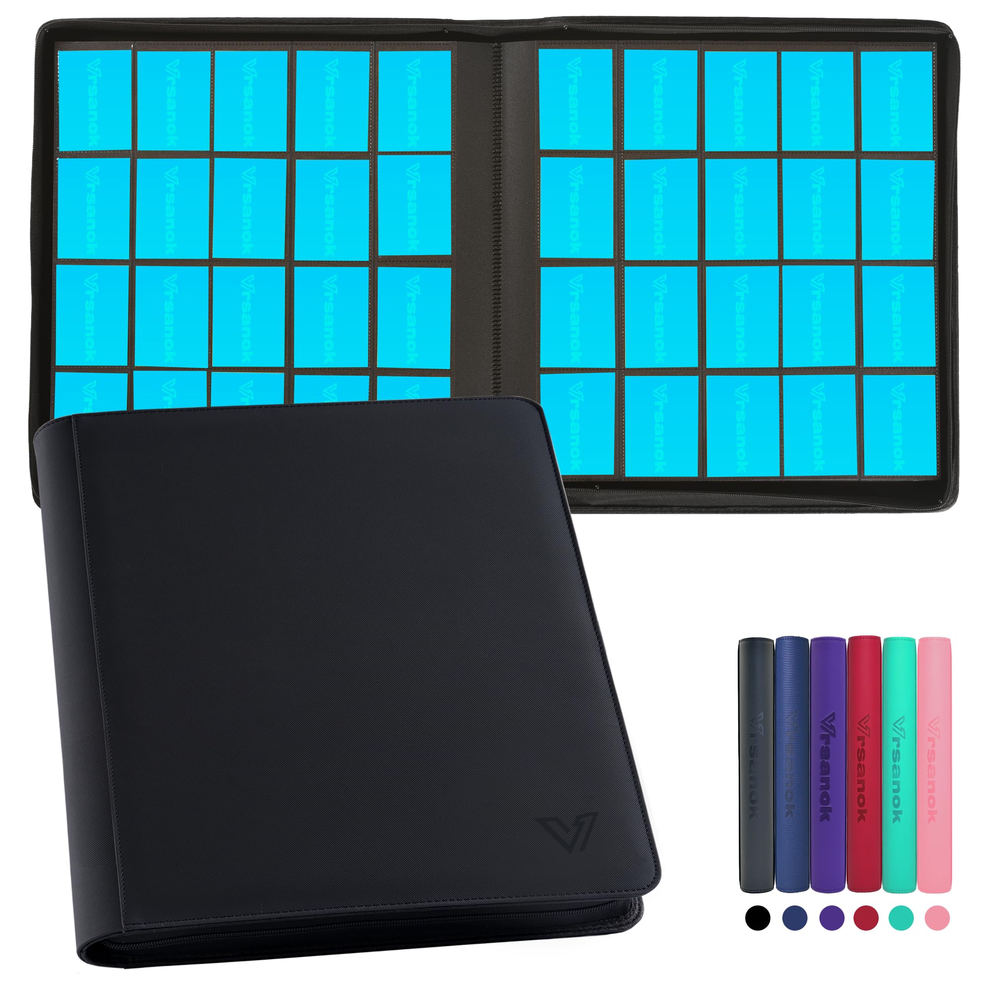 Vrsanok 20 Pocket Trading Card Binder – Holds 2000 Cards, Large Capacity 4x5 Card Album with 50 Double-Sided Pages,Ringless PU Cover Zipper Card Folder for Sports & Standard Size TCG Cards Black