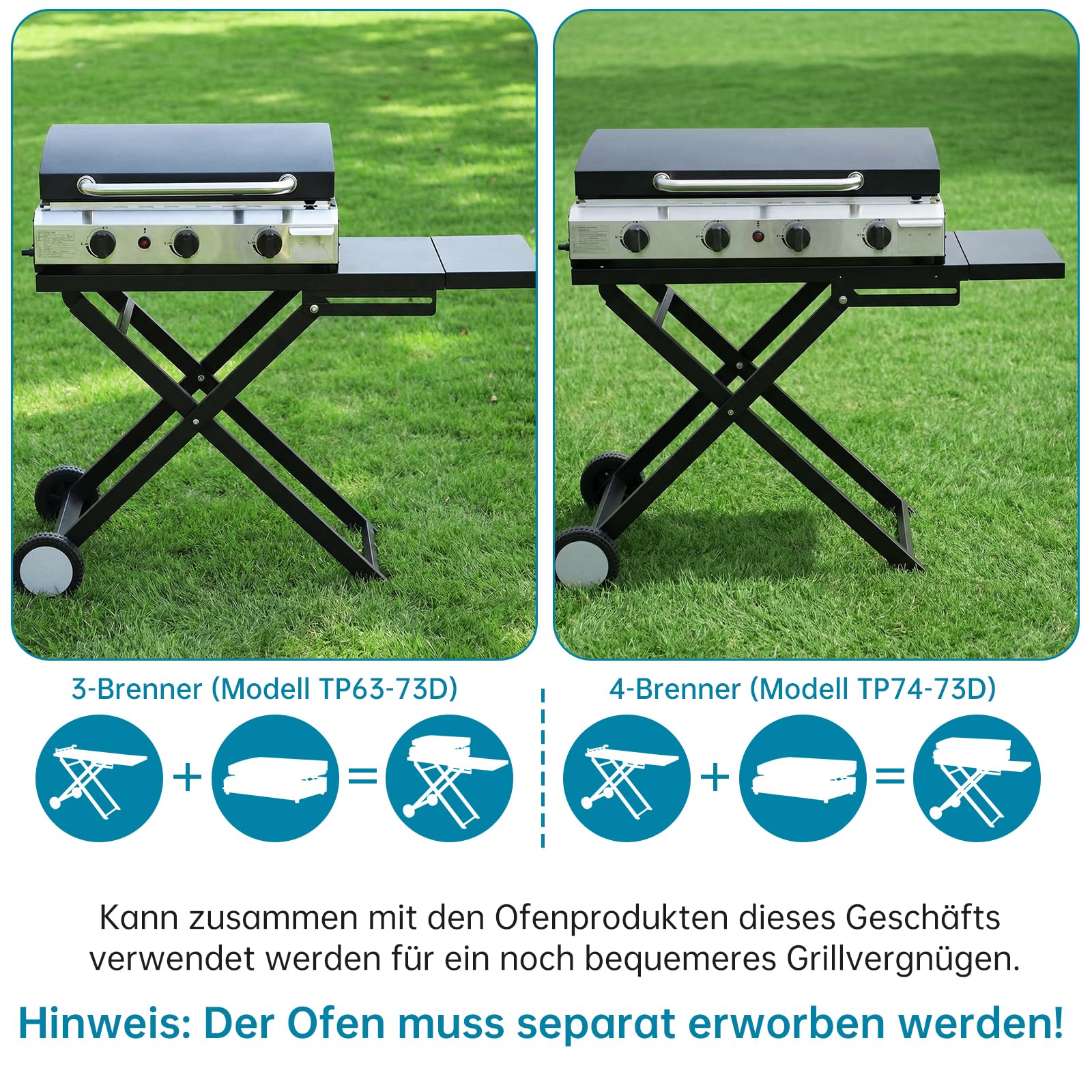 LIFERUN Klappbarer Grillwagen mit Arbeitsfläche 102x39 cm, 2 Räder, Tragbarer Grilltisch, Faltbarer Grillständer für Outdoor, 30 kg Traglast, Schwarz