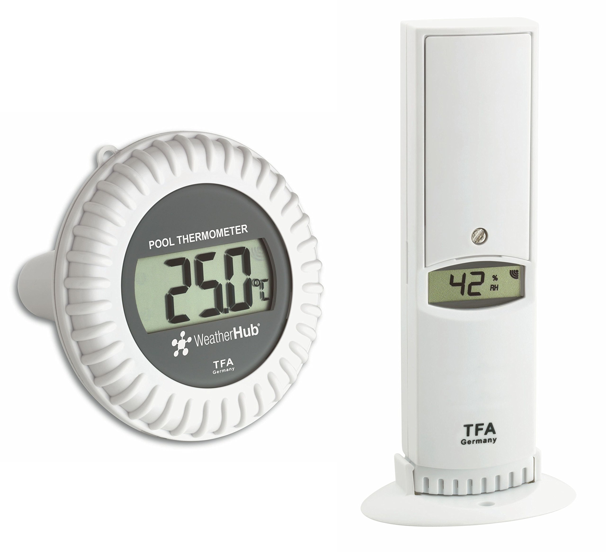 TFA Dostmann Weatherhub Thermo-Hygro-Sender mit Poolsender, 30.3310.02, Smarthome, Kontrolle der Temperatur und Luftfeuchtigkeit, Weiß, L 110 x B 115 x H 135 mm