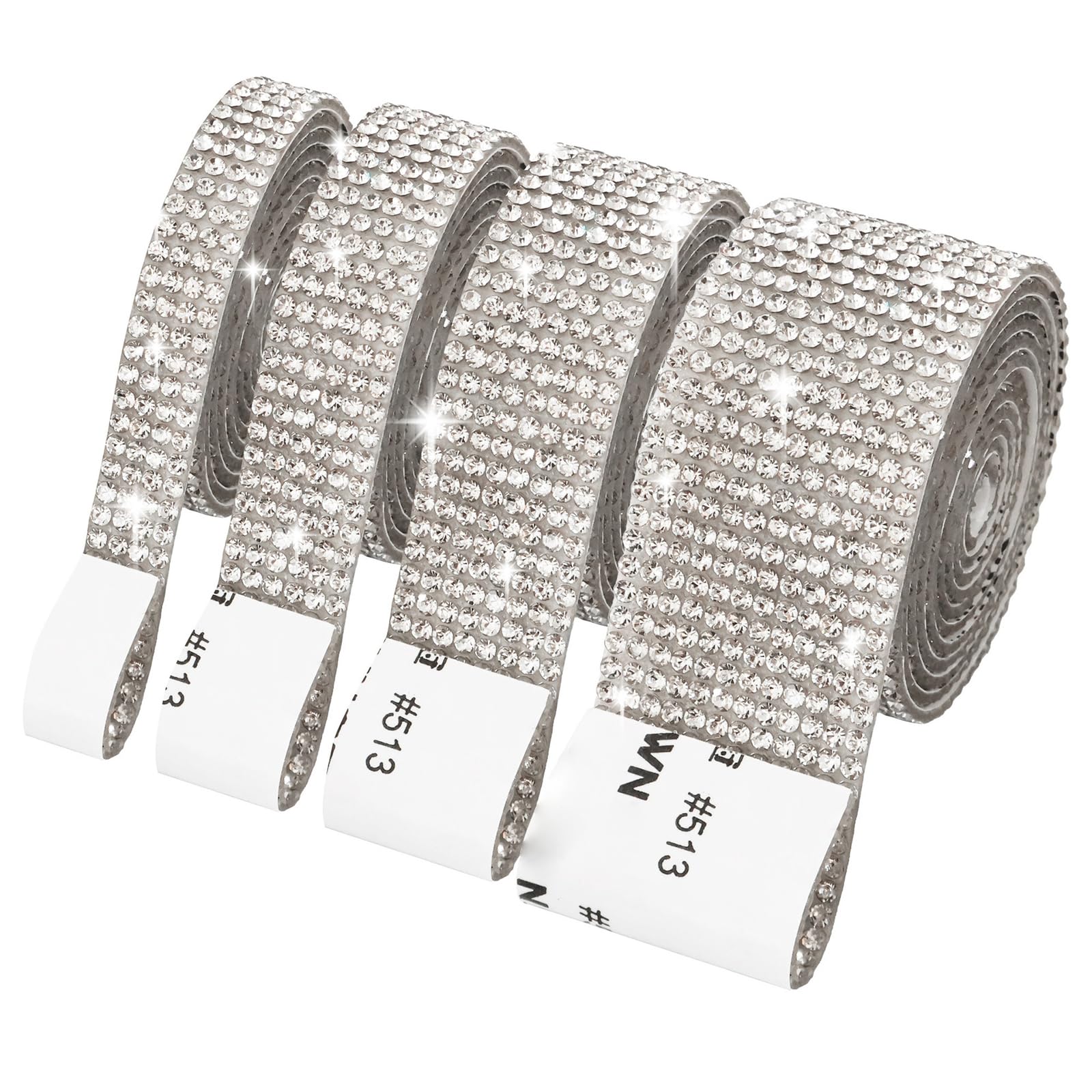 ZEPFJHE 4 Rolls Sparkling Rhinestones Ribbons Adhesive Rhinestones Tapes for Art Craft Cake Decoration Garment Making Costume Decorations