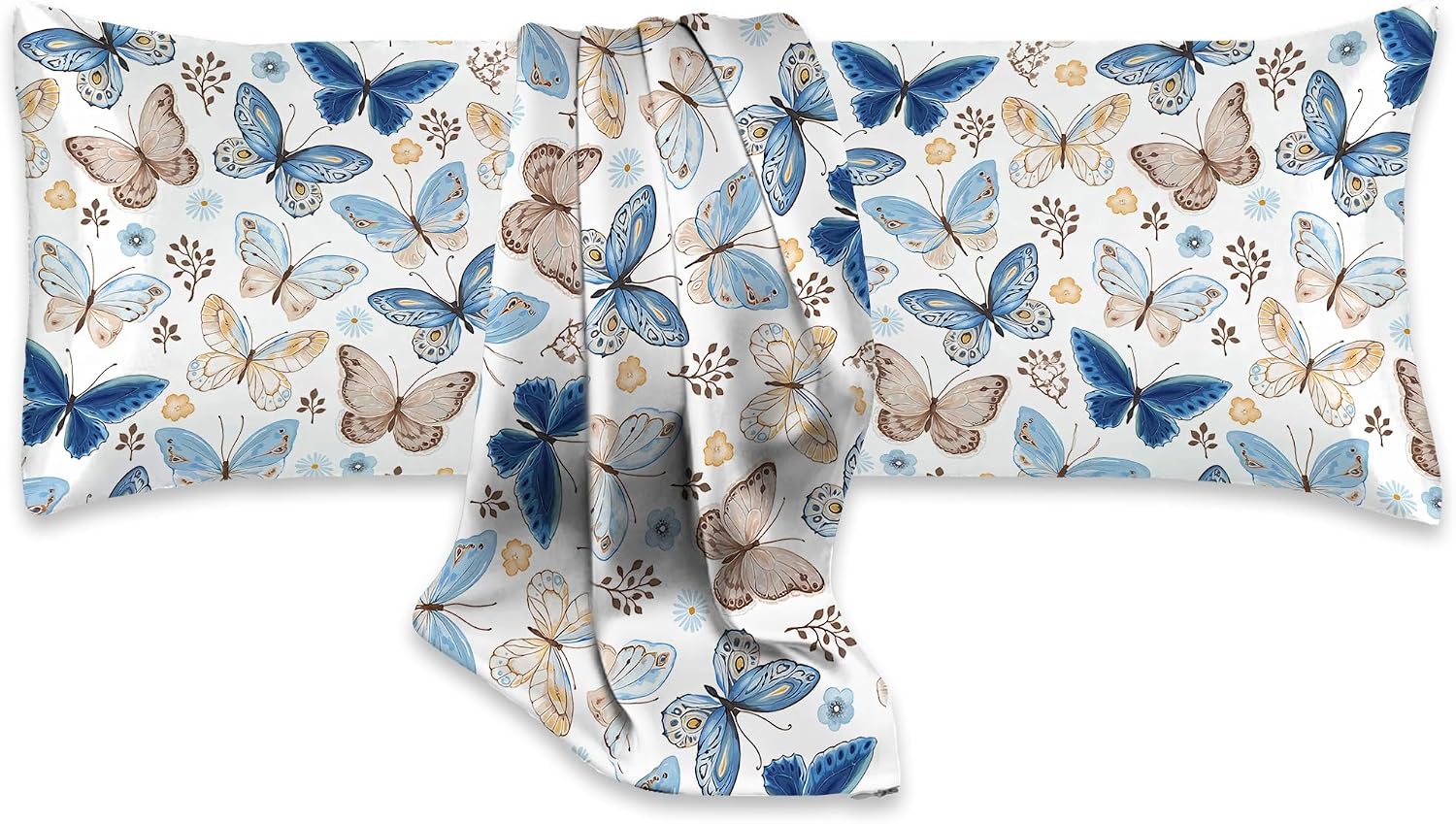 Flying Butterfly Blue, Vintage Style Satin Body Pillowcase 20 x 54 inch with Hidden Zipper Closure Breathable Moisture Wicking,Soft Long Imitation Silk Pillow Covers
