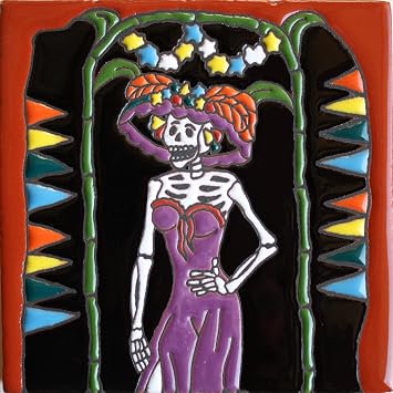 6x6 La Catrina. Day-of-The-Dead Clay Tile