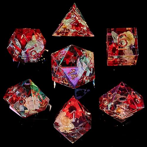 Juego de dados DND, juego de dados de mazmorras y dragones, hecho a mano, borde afilado, 7 troqueles de resina D&D para juego de mazmorras y