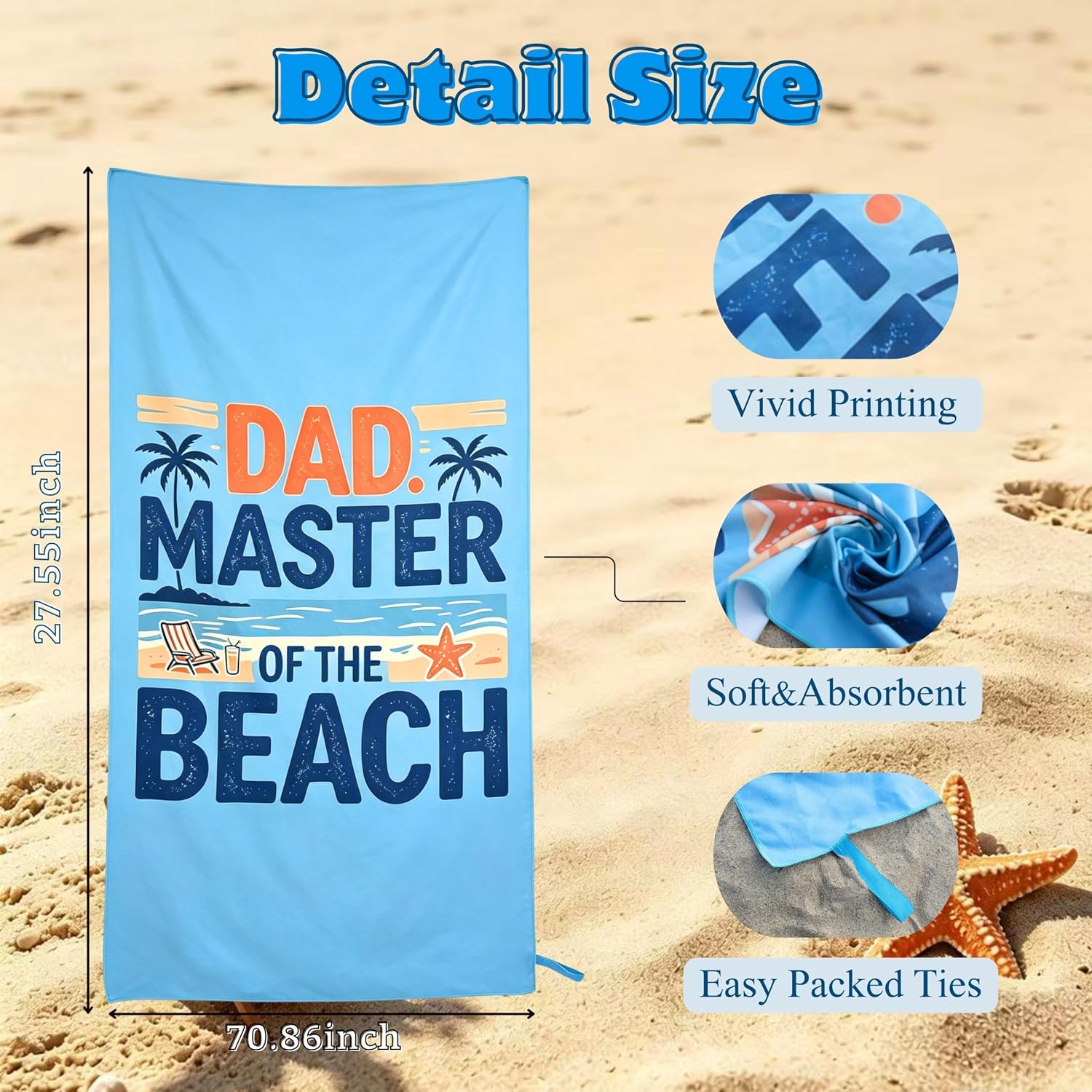 Fathers Day Funny Gifts,Dad Birthday Retirement Gift for Beach Towel,Summer Vacation Gifts