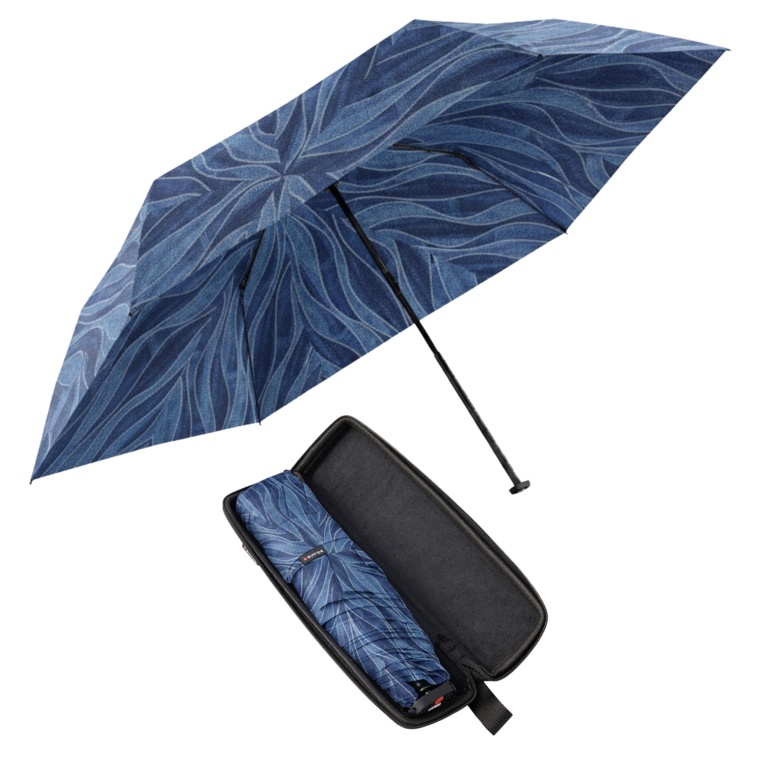 Knirps X4U Mini Travel Umbrella for Rain, Compact Windproof Folding, Jeans