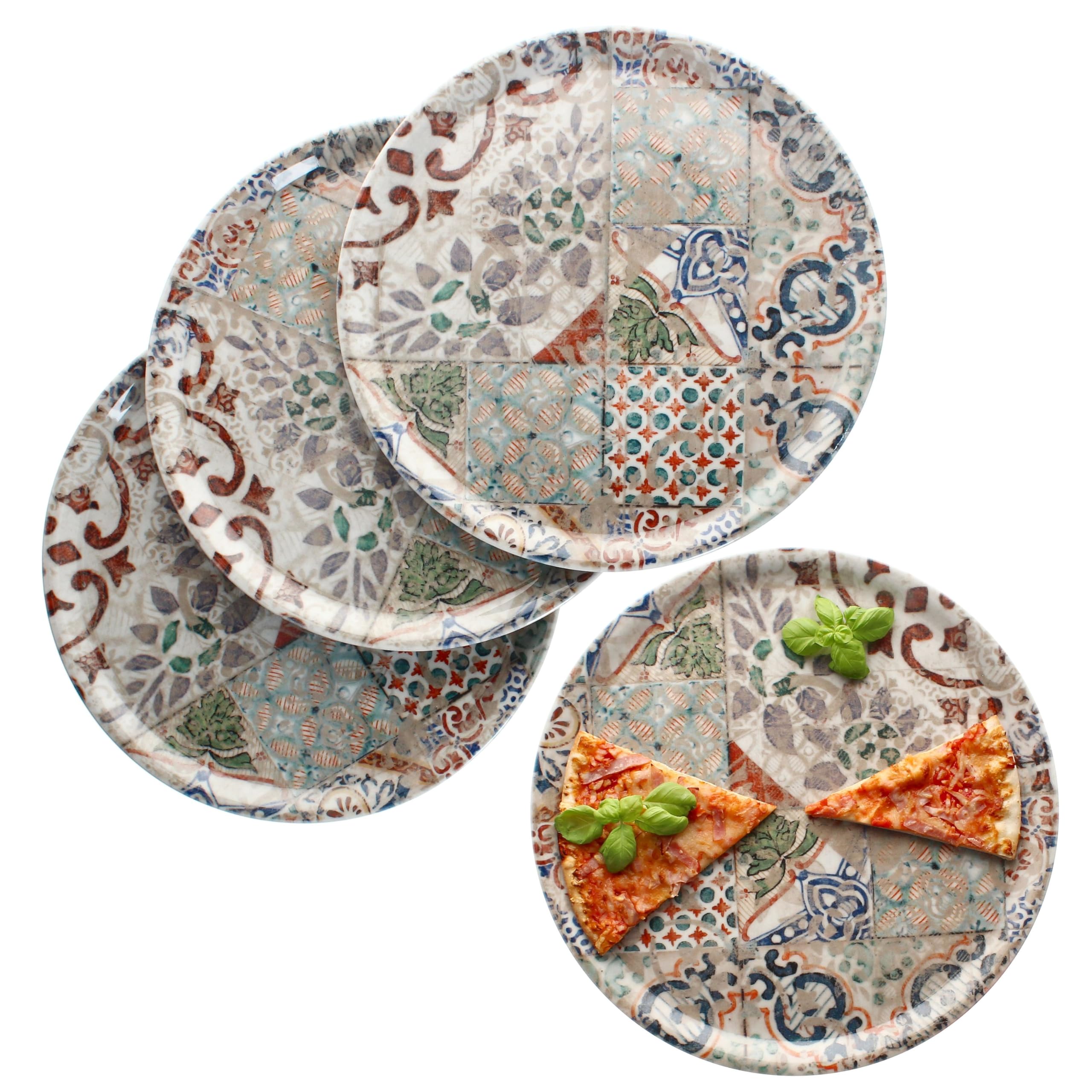 MamboCat Set di 4 piatti per pizza Alcazar I Ø 33 cm I per 4 persone I grandi piatti per pizza in porcellana con effetto piastrelle mediterraneo, per pizze o per mettere i piatti piani XL