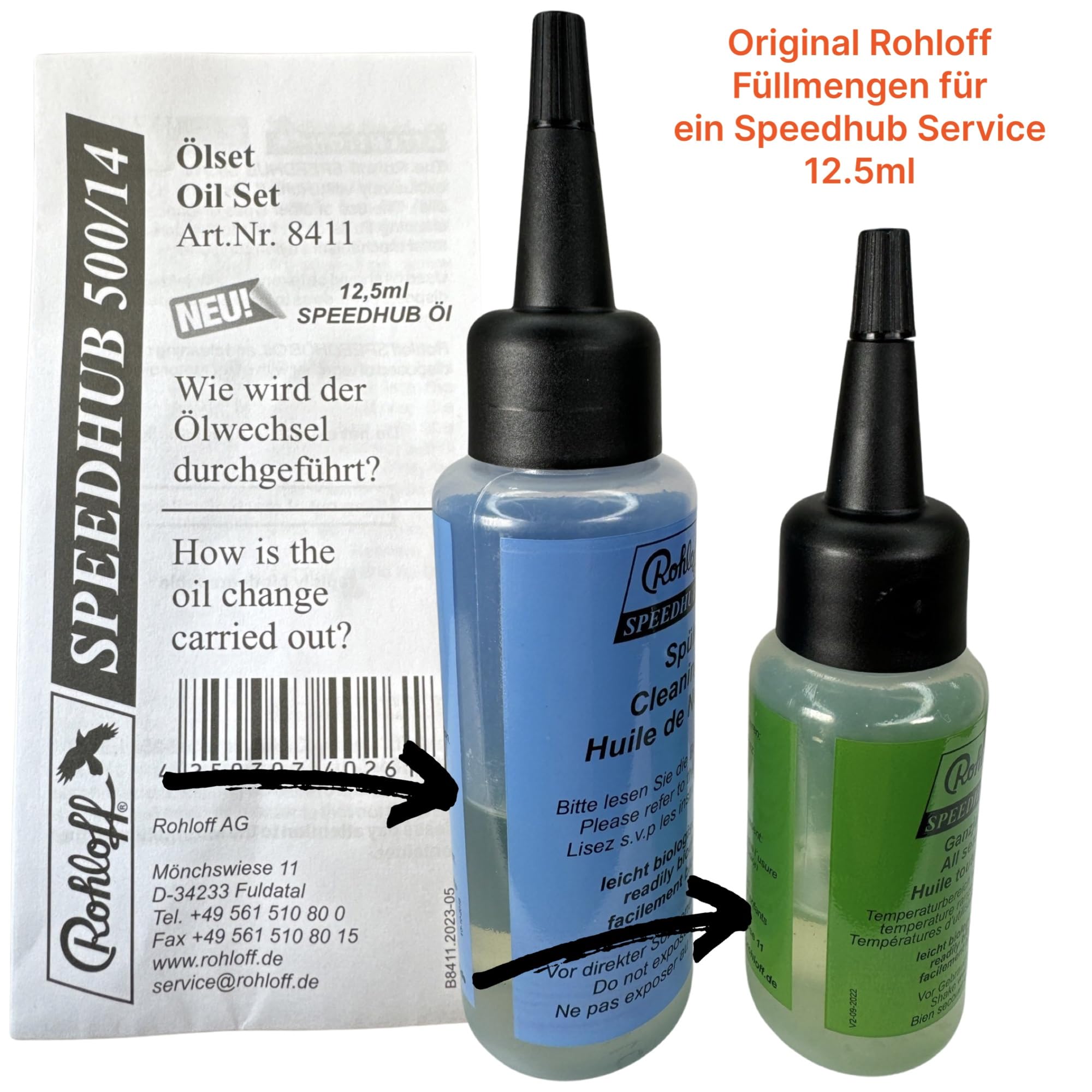 F26 Service Wartungs Kit für Rohloff Oil of Speedhub 500/14 Fahrrad | Getriebenabe + Anschlussschlauch + Ablassschraube M6 + XL Spritze 60ml