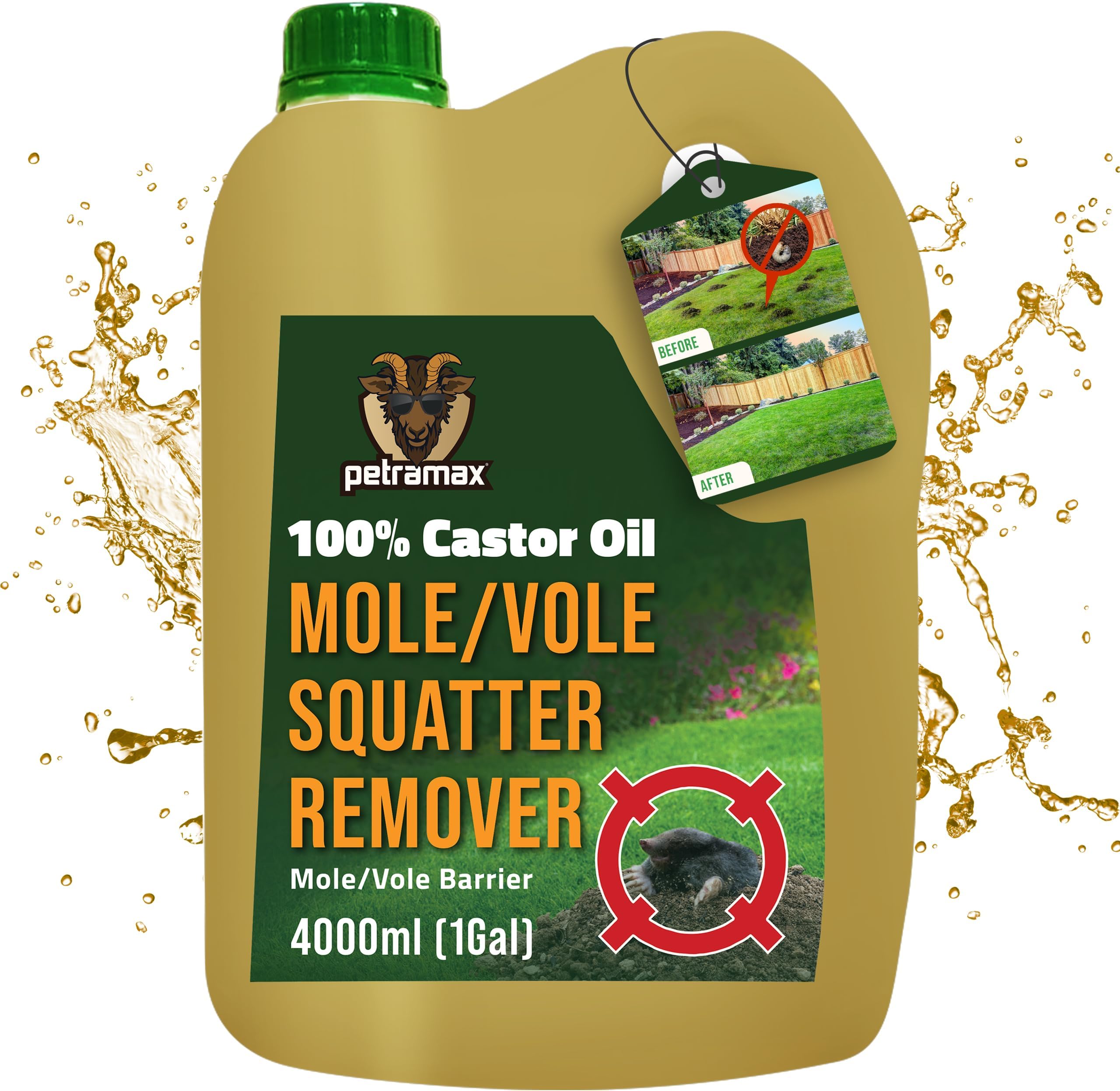 Petra 100% Castor Oil for Mole for Lawns Getting Rid of Ground Moles - Most Effective Way to Remove Gopher, Mole, Vole Castor Oil - Pet Safe, Food Grade- 4000ml, BB-4026