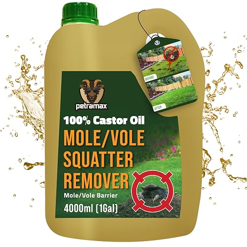 PetraMax Castor Oil Mole & Vole Repellent Concentrate - Pet-Safe Natural Formula, 20,000 Sq Ft Coverage (135 oz) PetraMax Castor Oil Mole & Vole Repellent Concentrate - Pet-Safe Natural Formula, 20,000 Sq Ft Coverage (135 oz)