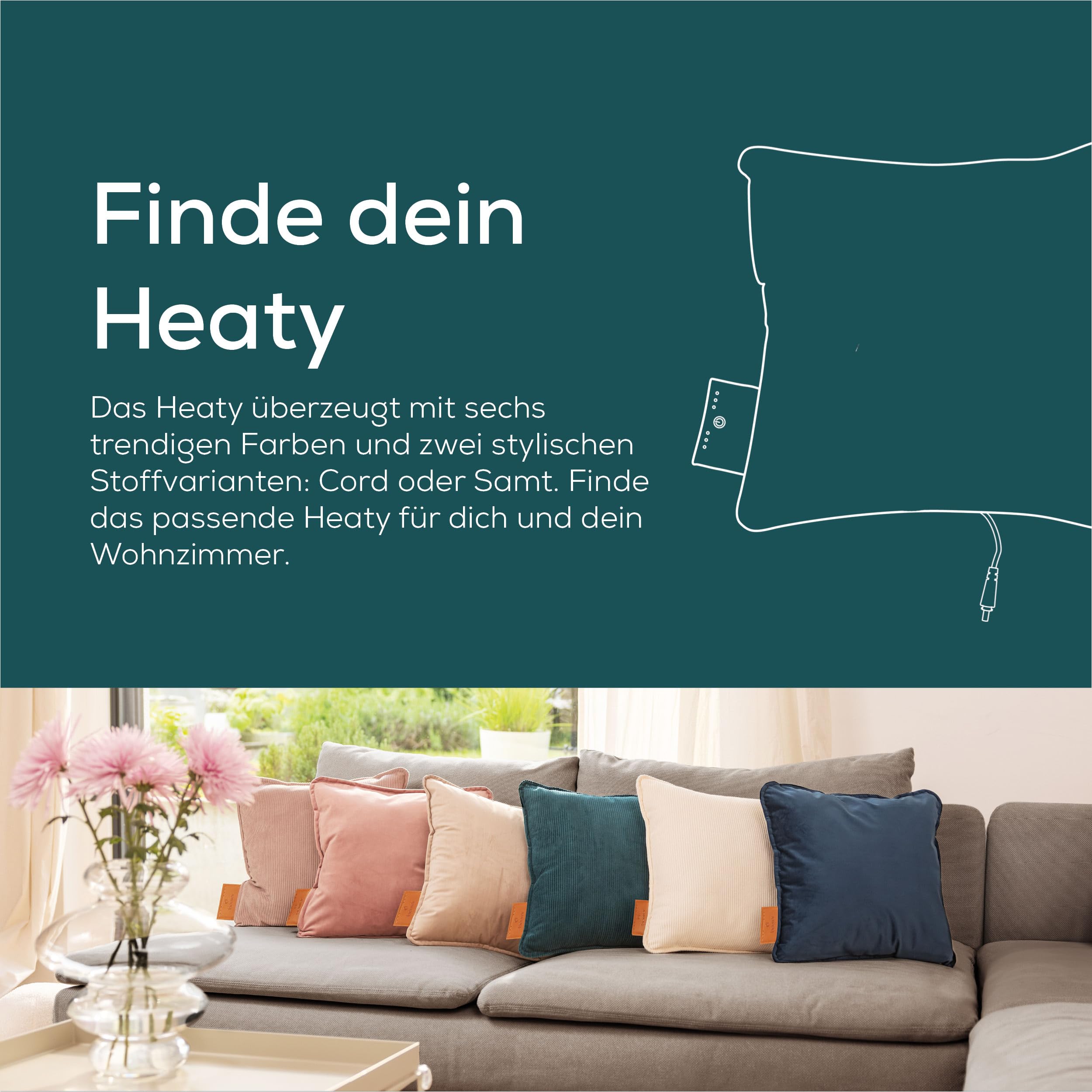 Beurer Heaty Heizkissen, kabelloses Heizkissen mit Akku, Wärmekissen mit Abschaltautomatik und 3 Temperaturstufen, mit Schnellheizung, weicher Cordstoff, dunkelgrün