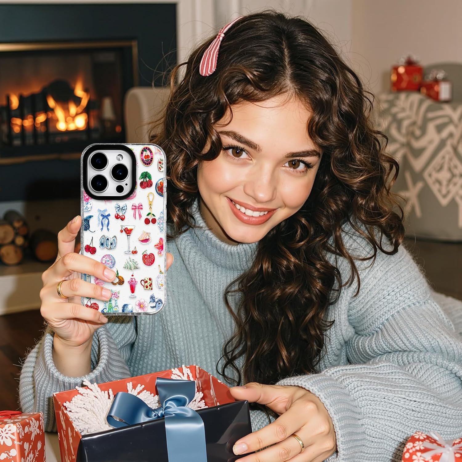 for iPhone 13 & iPhone 14 Case [Military-Grade Drop Protection/Charming Soft TPU Protective/Camera Protection/for Women & Girls]- Tropical Cherry Collage Pattern CherryOcean iPhone 13 & iPhone 14