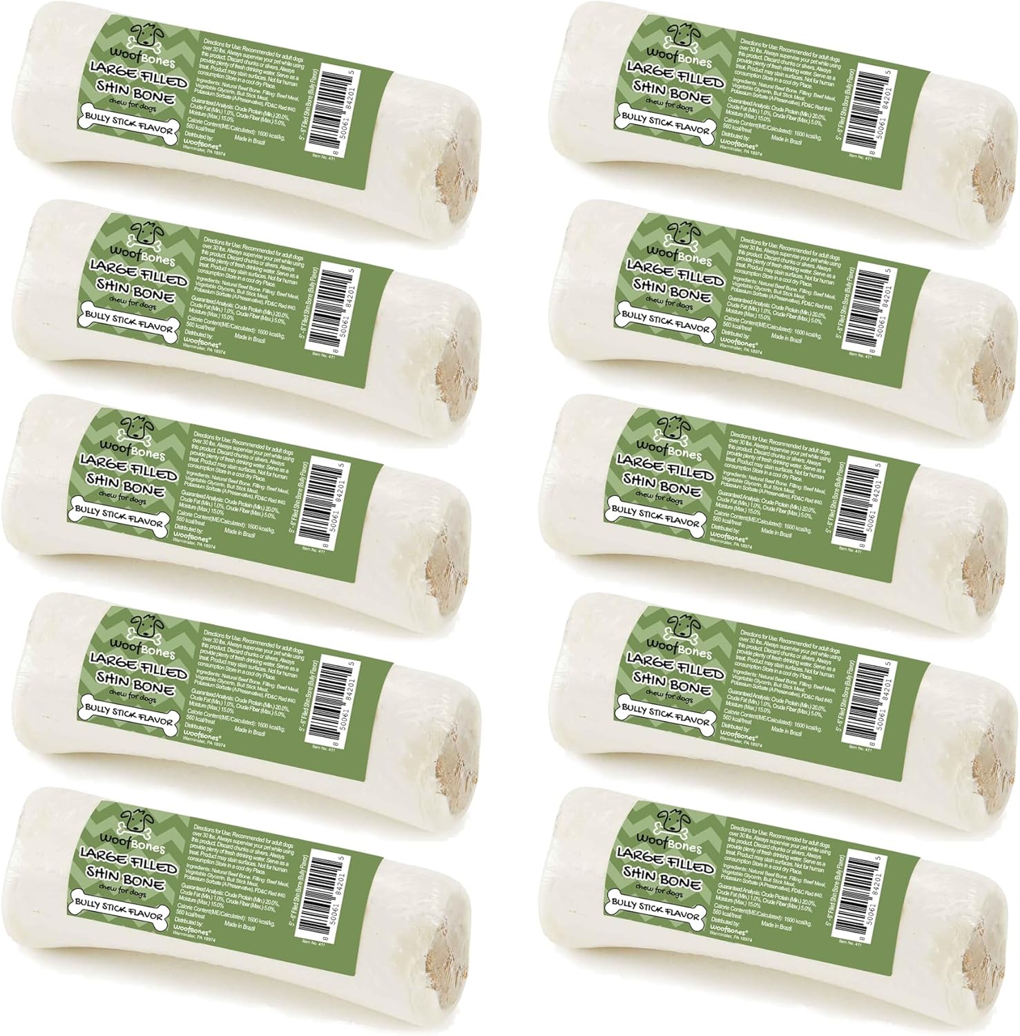 Large 5-6" Filled Dog Bones, Bully Stick Flavor - Long Lasting Stuffed Femur for Aggressive Chewers Dental Treat (10-Pack)
