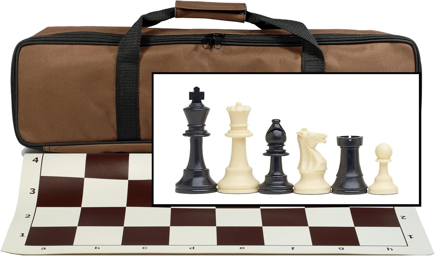 WE Games Travel Tournament Chess Set in Brown, 20 inch Roll-Up Vinyl Chess Board, 34 Chess Pieces with 3.75 inch King, Canvas Travel Bag, Board Games for Adults