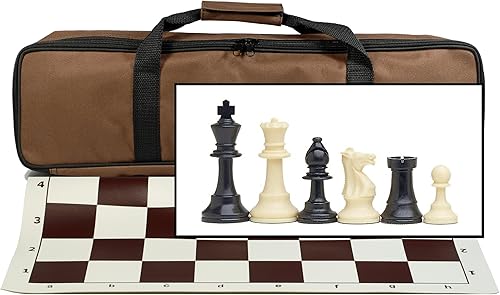 WE Games Juego de ajedrez para torneos de viaje en color borgoña, tablero de ajedrez de vinilo enrollable de 20 pulgadas, 34 piezas de ajedrez con