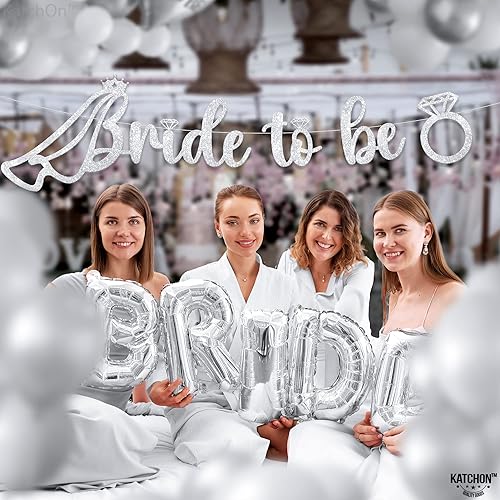 Miniatura 8 de KatchOn, Silver Glitter Bride To Be Banner - Pre-Strung, 10 Feet, No DIY  Bride To Be Wedding Banner with Ring for Bachelorette Party Decorations