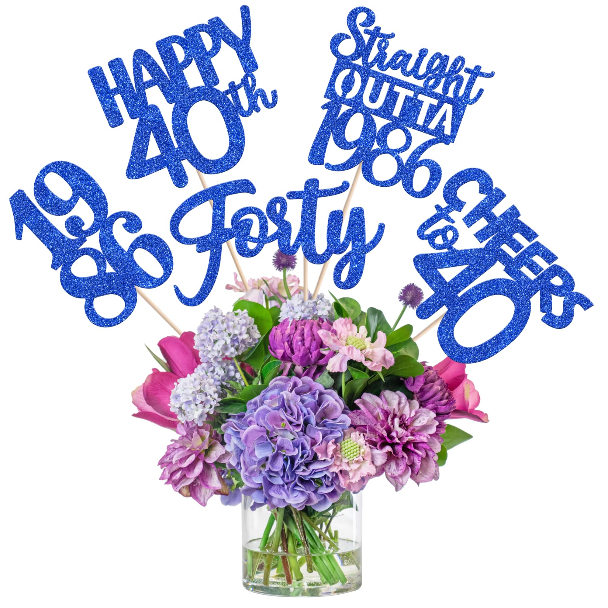 15 PCS 40th Birthday Centerpiece Sticks Forty Happy 40 Straight Outta 1986 Table Flower Centerpieces Sticks Cheers to 40 Floral Decorations for 40th Birthday Party Centerpieces Supplies Blue
