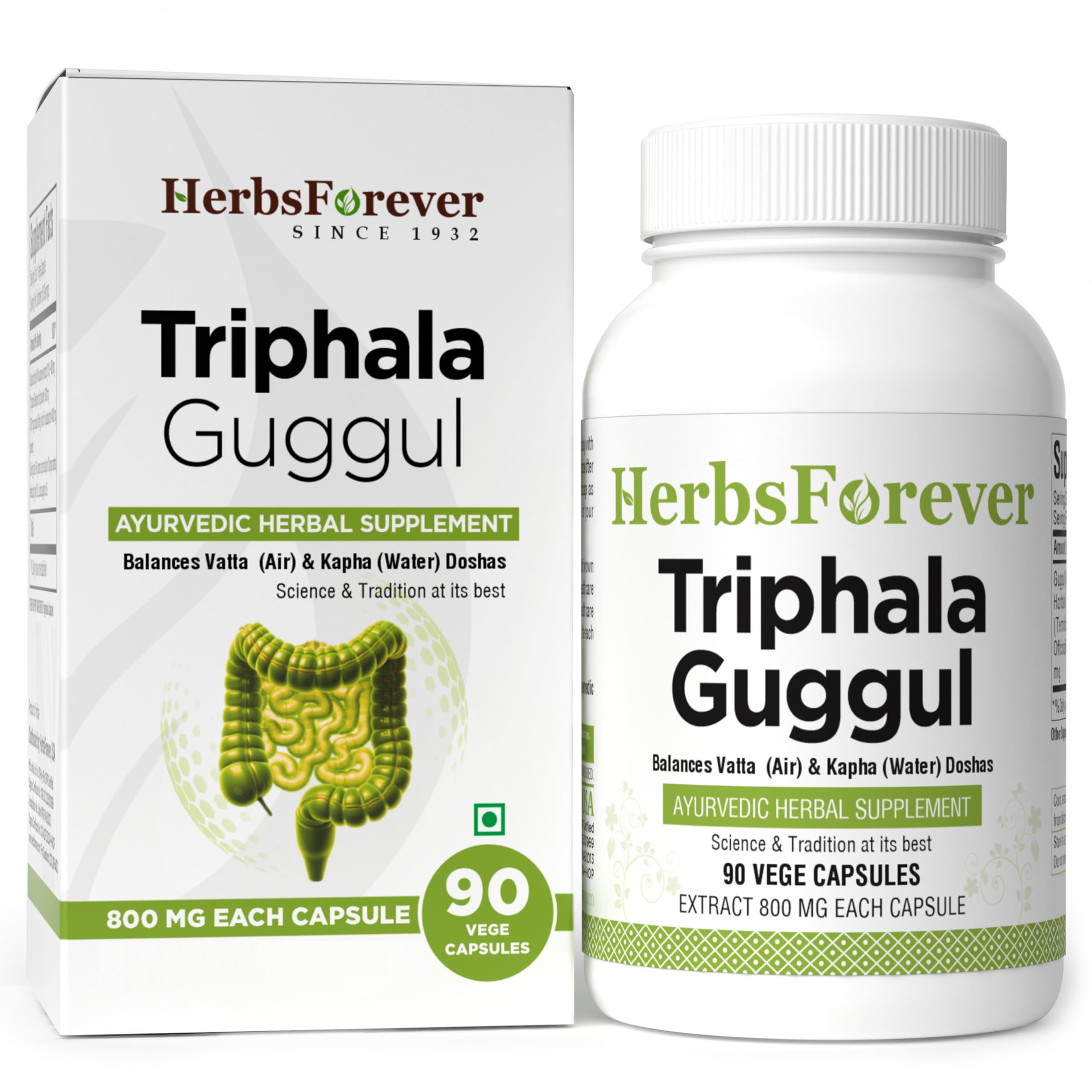 Herbsforever Triphala Guggulu Traditional Ayurvedic Formulation Healthy Digestion 90 Vege Capsules 800 Mg Each