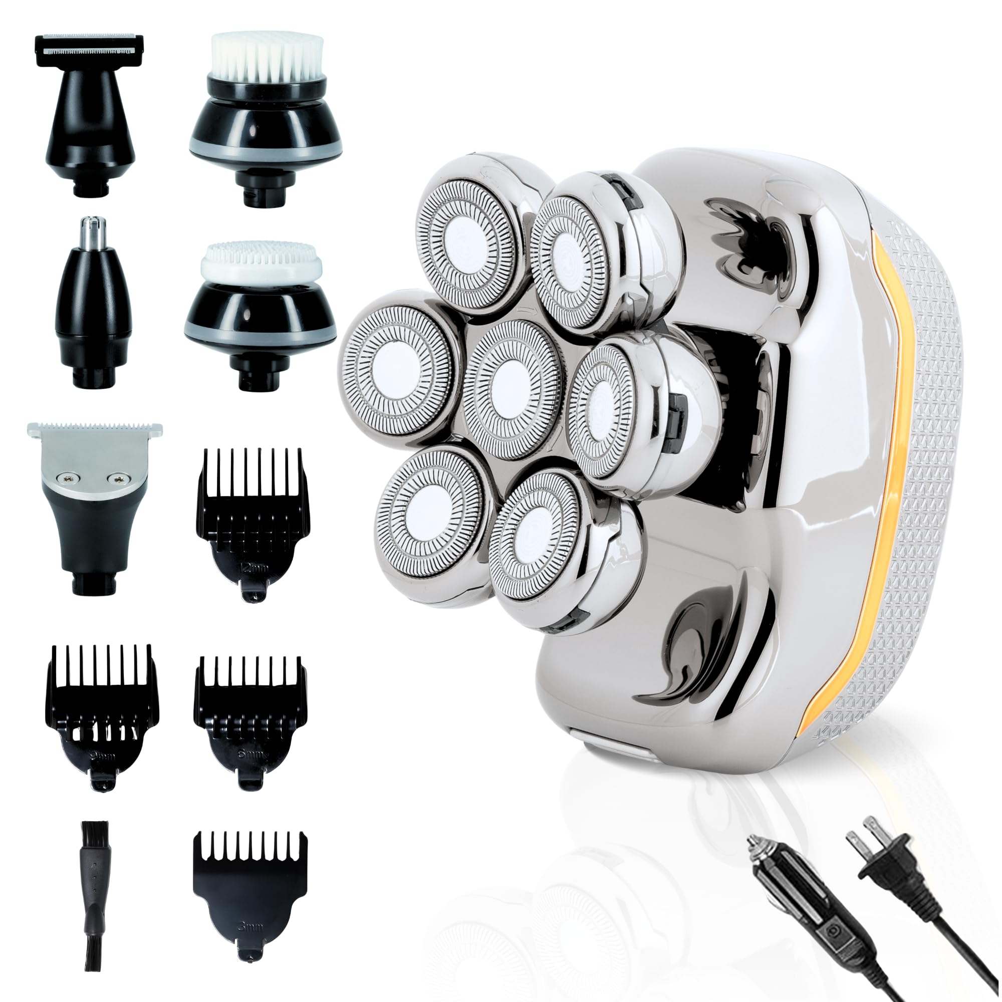 Head Shaver for Bald Man Cordless Electric Shavers - Detachable Heads Shavers for Men Waterproof Mens Razors for Shaving Rechargeable 7D Rotary Head Shaver,Nose Hair Trimmer,Ear Hair Trimmer for Men