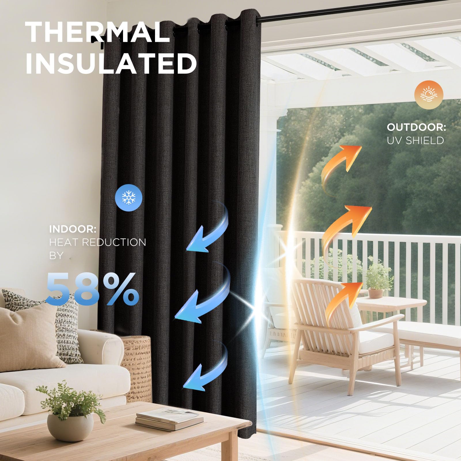 Amazon｜Joydeco チャコールグレー 遮光カーテン 長さ2.44m エクストラ