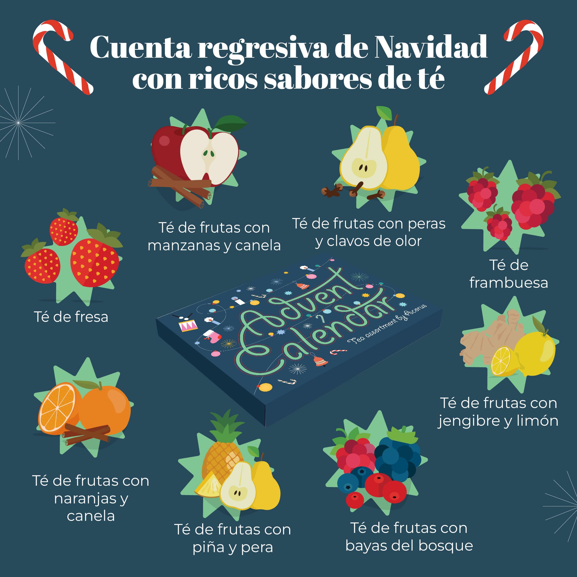 Calendario de Adviento 2025 de Té de Acorus, 24 Bolsitas de Te Navidad para la Cuenta Atrás, Calendario Adviento 2025 - Idea de Regalo para el Período Festivo de Invierno — view 2