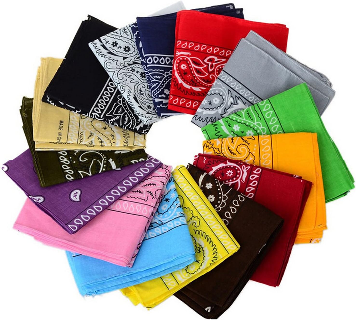 One Dozen/12pcs Assorted Bandanas 22X22 Inch 100% Cotton Novelty Double Sided Print Paisley Cowboy Bandana Party Favor Scarf Headband Handkerchiefs