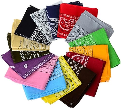12 bandanas 22 x 22 in 100 % algodón, novedad, de cachemira, de impresión de doble, cowboy, bufanda, bandana, banda para la cabeza, pañuelos