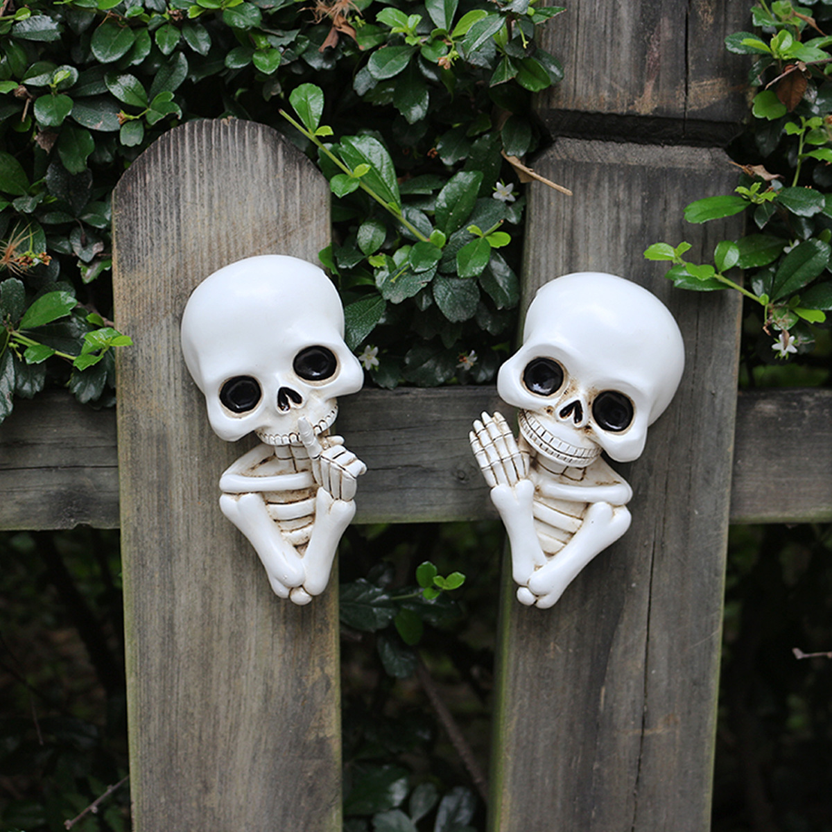 Set de 2 estatuas esqueleto divertidas para decoración de Halloween miniatura 7