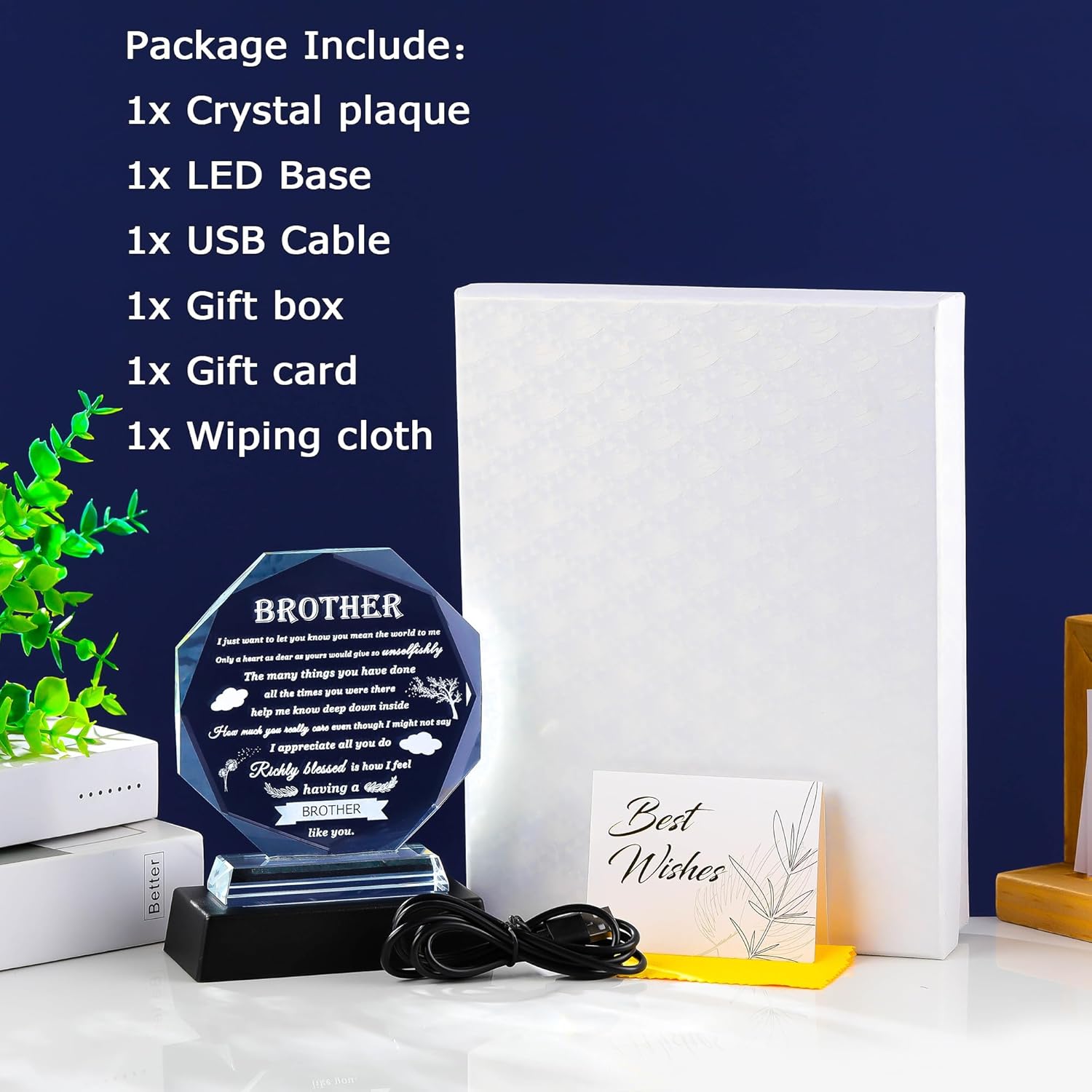 Gifts for Brother with Colorful Base Brother Gifts from Sister Crystal Brother Plaque Keepsakes for Adult, Birthday, Fathers Day, Christmas, Valentine Day - Image 6