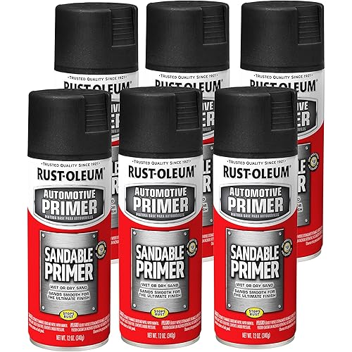 Rust-Oleum 249418-6PK Automotive Sandable Primer Spray, 12 oz, Black, 6 Pack