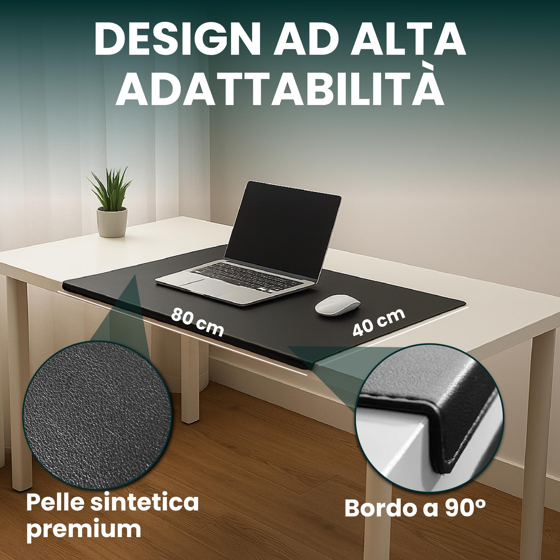 Tappetino da scrivania similpelle 80x40 cm impermeabile antiscivolo bordo 90°