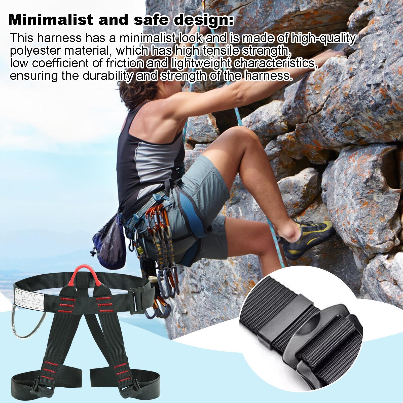Arnés de escalada para tejados, Arnés para tejados de medio cuerpo - Cinturones de seguridad de cintura ajustables para escalada en roca - Carga de rodamiento de 300 kg, equipo de escalada
