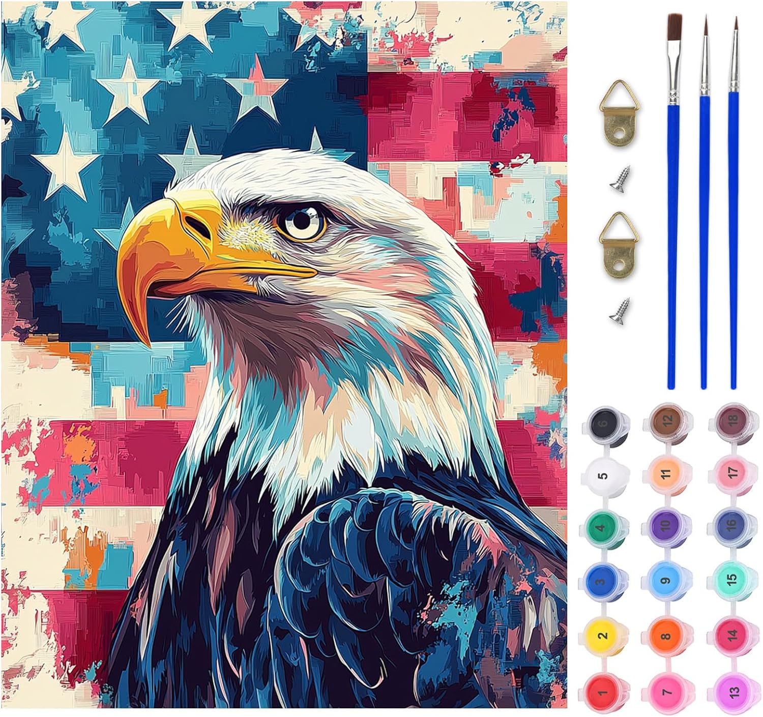 Lxmsja American Flag Paint by Numbers Kit for Adults, Bald Eagle Acrylic Paint by Numbers for Adults Beginner, DIY Craft Supplies Oil Painting Kits for Home Wall Decor 16x20 inch (No Frame) 641#red