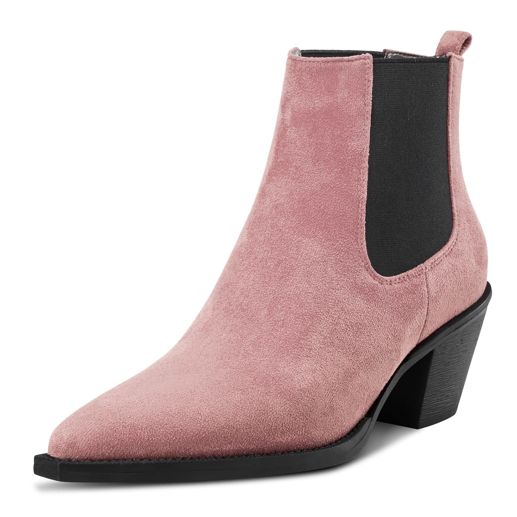Aachcol Women Ankle Boots Short Bootie Western Cowboy Cowgirl Close Square Toe Chunky Block Mid Heel Dress Shoes