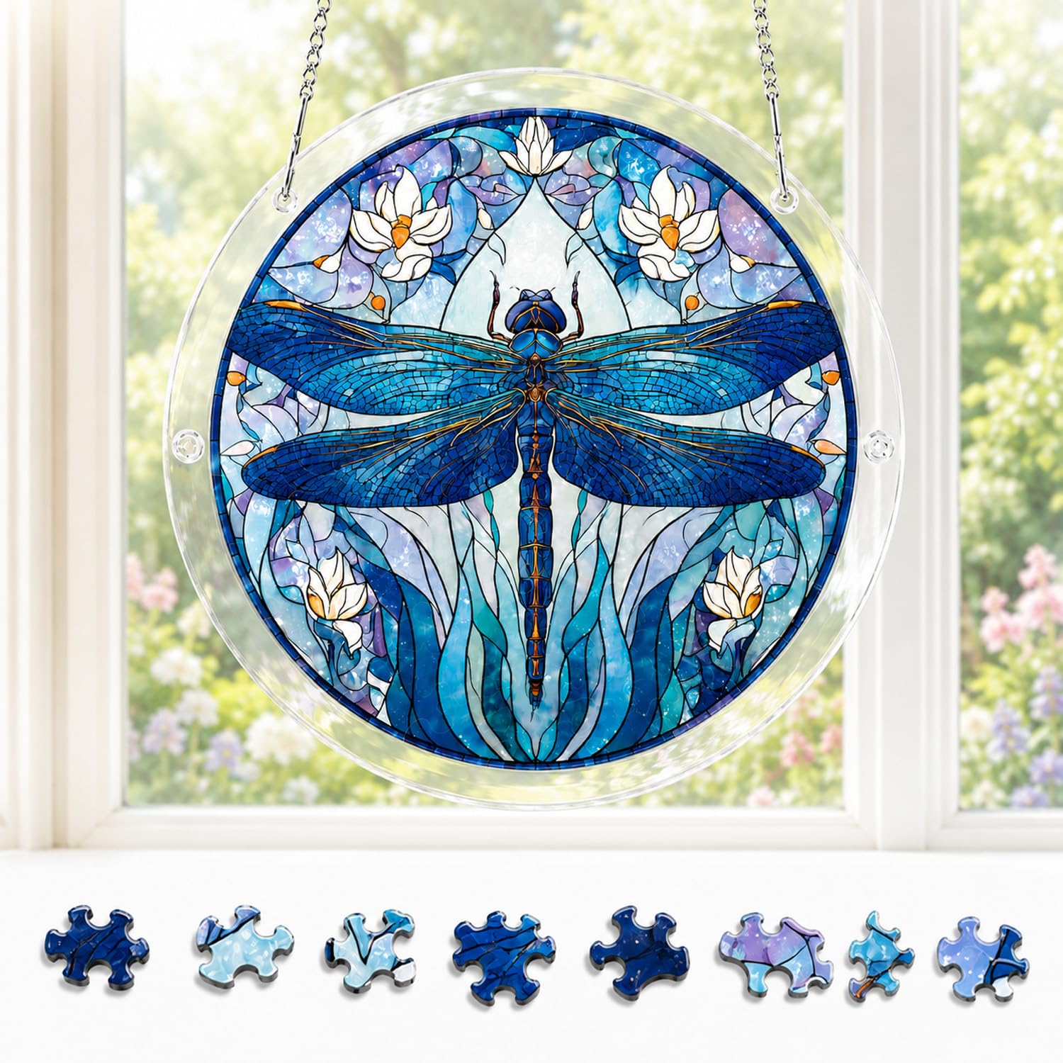 Dragonfly Acrylic Jigsaw Puzzle Suncatcher for Window Hanging Garden Decor