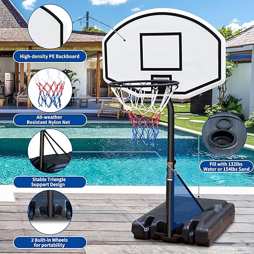 Miniatura 3 de Aro de baloncesto de altura ajustable de 37 a 56 pulgadas, tablero trasero de 36 pulgadas, sistema de baloncesto portátil junto a la piscina para