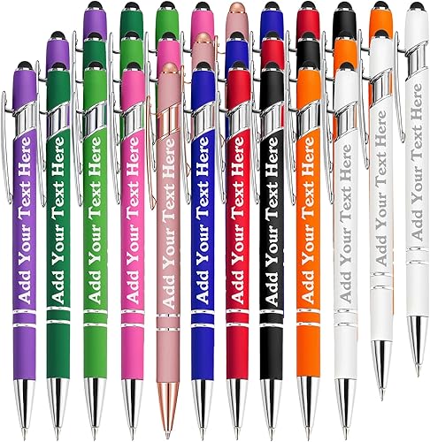 Miniatura 82 de Bolígrafos personalizados a granel grabados personalizados con punta de lápiz capacitivo, bolígrafos personalizados de tinta negra, regalos