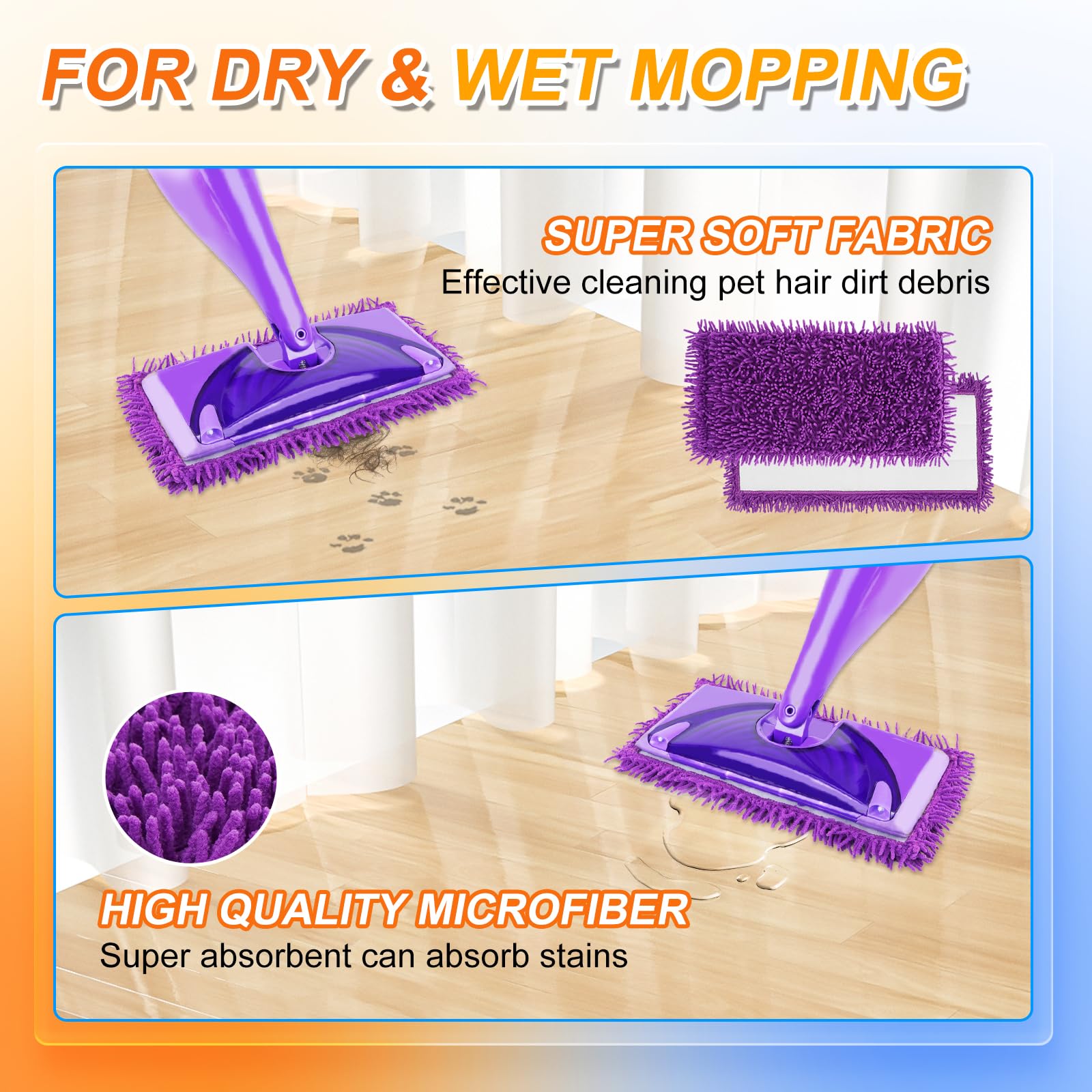 Paquete de 6 almohadillas húmedas para Swiffer WetJet, lavables y reutilizables para limpieza de suelos de madera dura, morado (mopa no incluida)