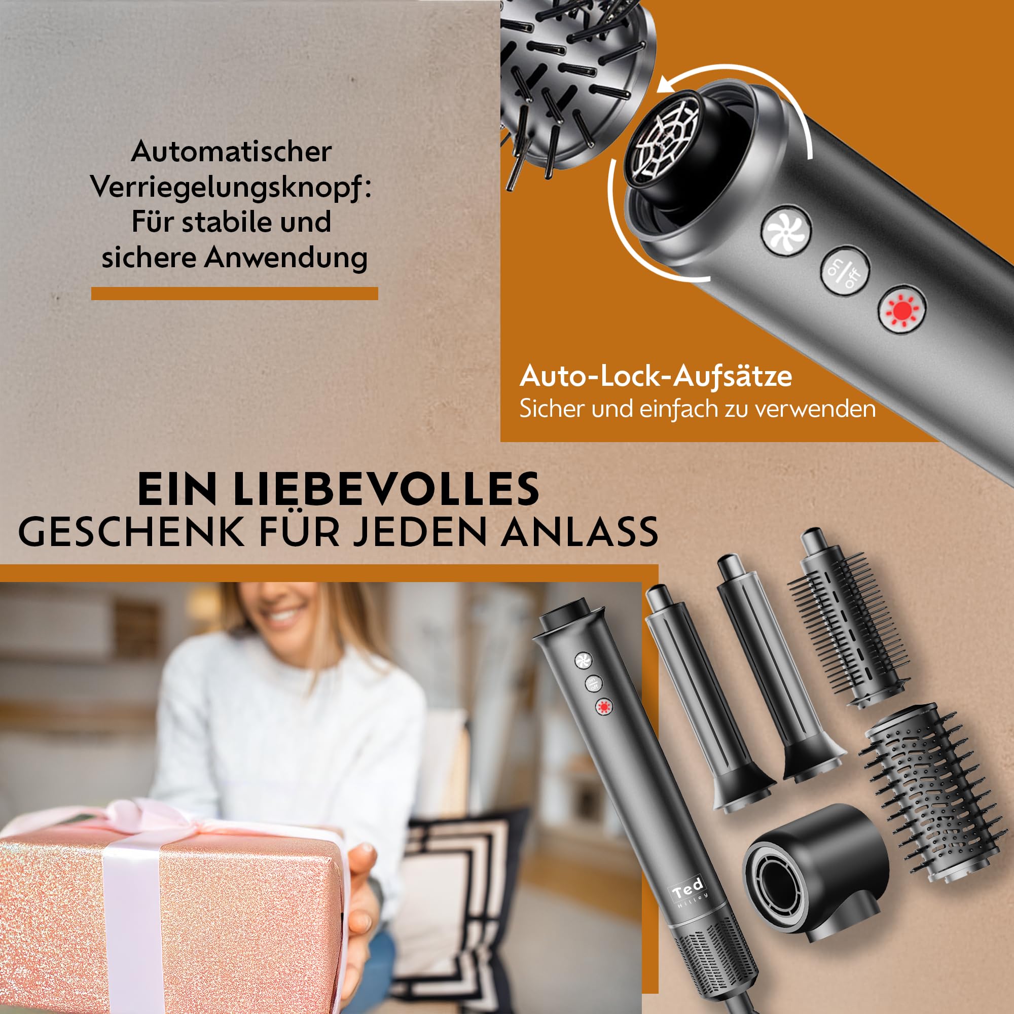 Multistyler 5 in 1 – Lockenstab & Föhnbürste mit 110 000 U/min – Warmluftbürste/Hair Dryer Brush/Air Styler für große Locken, Volumen & glattes Haar – Ionen Haarstyler mit 5 Aufsätzen
