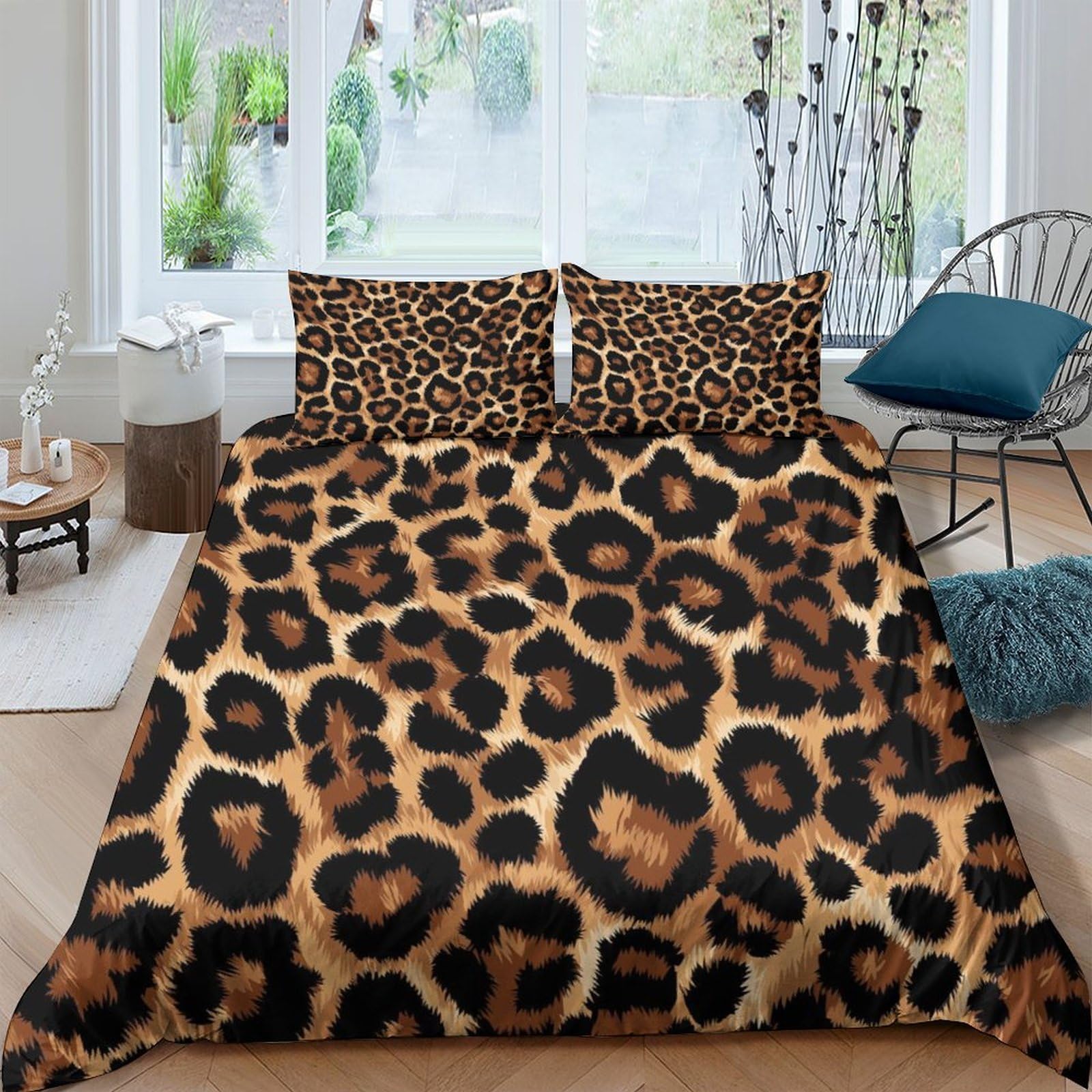 Linge de lit respirant et anti-plis en microfibre douce, parure 2 pièces motif léopard 3D