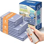 QcoQce Sacs de rangement à vide sans fil avec pompe, 12-Pack (2 L/4 M/4 S/2 Bonus),Space Sauver des sacs pour voyager, se déplacer & Accueil Organisation,Cubes d'emballage de compression pour valises, placard & Croisière doit avoir