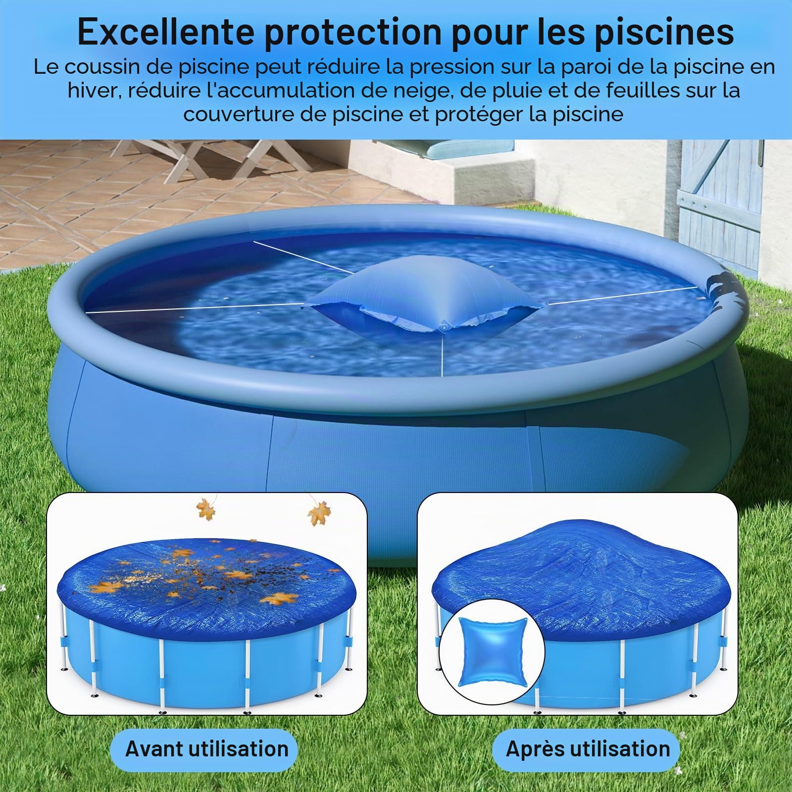 Coussin de piscine - Rectangulaire - 120 x 120 cm - Pour couverture de piscine - Résistant à l'hiver