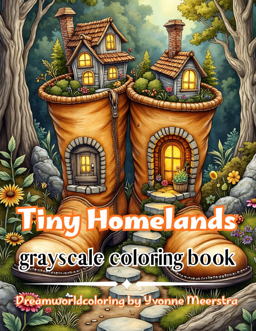 Tiny Homelands: Whimsical Miniature Villages Hidden in Magical Objects – A Cozy Coloring Journey