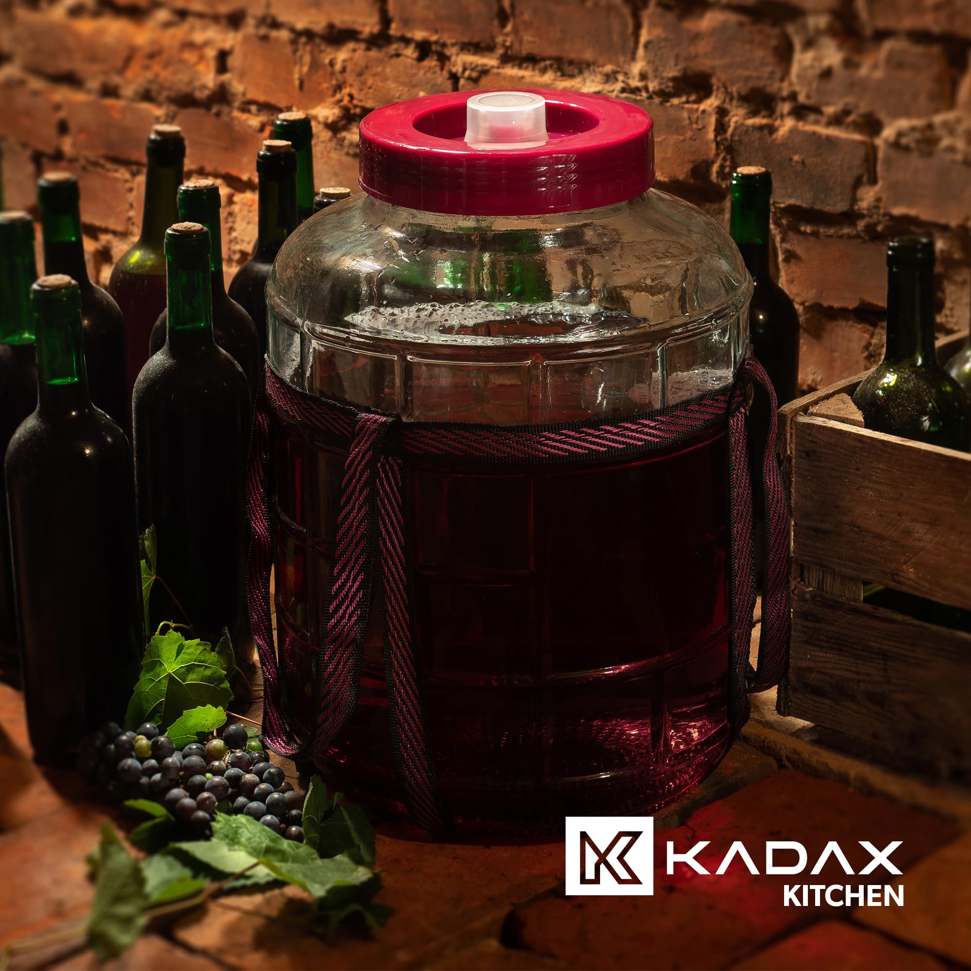 KADAX globo de fermentación de 26 l, cristal con tapa de plástico, vino, vidrio universal, cristal de pepino, tarro de almacenamiento, recipiente